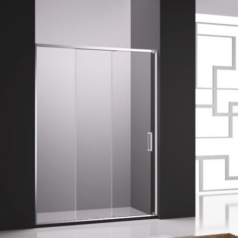 Paroi de douche avec 1 panneau fixe + 2 panneaux coulissants - 130 cm - Poignée à droite - Transparente (1/3)