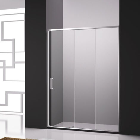 Paroi de douche avec 1 panneau fixe + 2 panneaux coulissants - 140 cm - Poignée à gauche - Transparente (1/3)