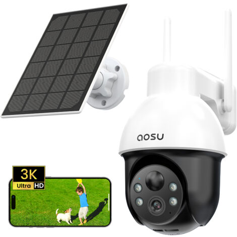 Aosu – Caméra de surveillance extérieure 3K WiFi sans fil – Vision nocturne couleur – Panneau solaire mobile – Technologie PTZ – Audio bidirectionnel - AOSU 3 K