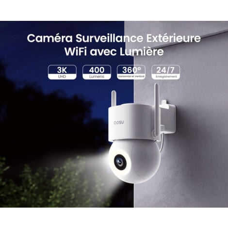 AOSU 3K 5MP Camera Surveillance WiFi Extérieure Filaire 360°PTZ Caméra IP Exterieur WiFi 2.4GHz, 400Lm Projecteur Vision Nocturne Couleur, Sécurité et Protection des véhicules, 24/7 Enregistrement