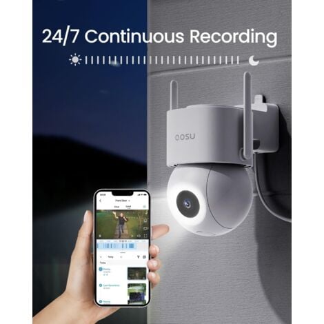 AOSU 3K 5MP Camera Surveillance WiFi Extérieure Filaire 360°PTZ Caméra IP Exterieur WiFi 2.4GHz, 400Lm Projecteur Vision Nocturne Couleur, Sécurité et Protection des véhicules, 24/7 Enregistrement