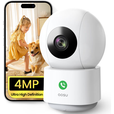 Aosu – Caméra de surveillance WiFi intérieure 4MP 2,5K – Vision nocturne infrarouge – Suivi de mouvement 360° – Compatible Alexa et Google Assistant - AOSU 4 MP