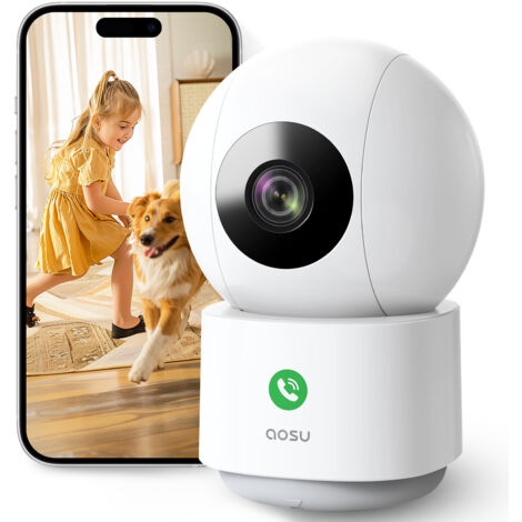 Aosu – Caméra de surveillance intérieure 2K WiFi – Vision nocturne jusqu'à 10m – Détection IA des mouvements – Compatible Alexa et Google Assistant - AOSU 2 K (1/5)