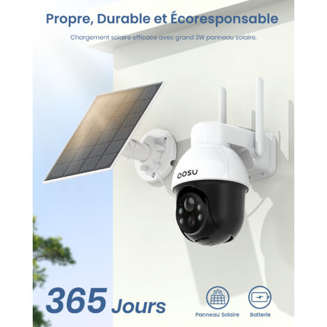 Aosu – Caméra de surveillance extérieure 2K WiFi solaire – Vision nocturne couleur – Détection mouvement PIR – Étanchéité IP65 – Audio bidirectionnel - AOSU 2 K