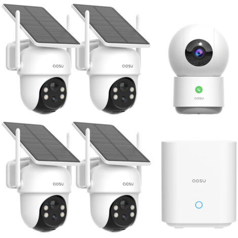 Aosu – Kit de caméras SolarCam D1 3 MP et IndoorCam P1 Pro 4 MP – Vision nocturne couleur et infrarouge – Alimentation solaire et Wi-Fi