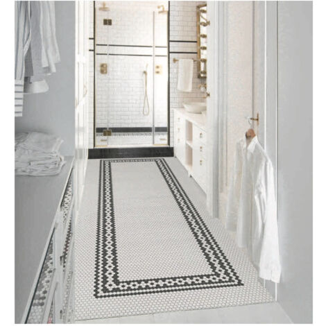 Mosaïque hexagonale 2,6x2,2 cm motif Fado noir et blanc – Trame nylon 33,3x33,3 cm – Finition satinée – Boîte de 1 m2 (1/2)