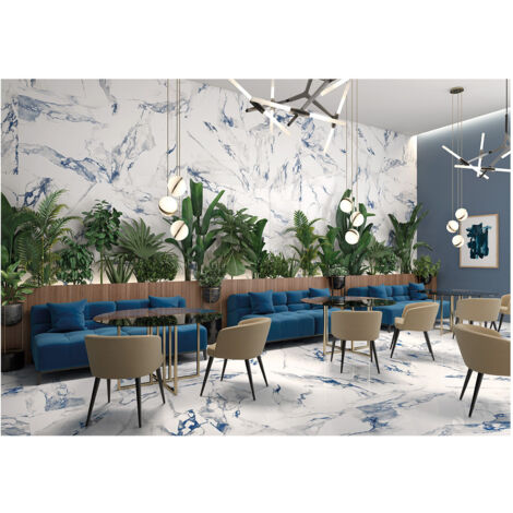Carrelage effet marbre CRASH 60x60 cm Bleu - Naturel - 60x60 cm Bleu - Naturel - boîte de m2
