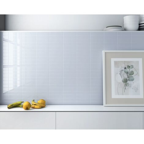 Carrelage mural faïence effet relief RYTHM 20x5cm 20x5cm Baby blue - Brillant - boîte de 0.50 m2 20 x 5 cm Baby blue - Brillant / Poli - boîte de 0.6 (1/3)