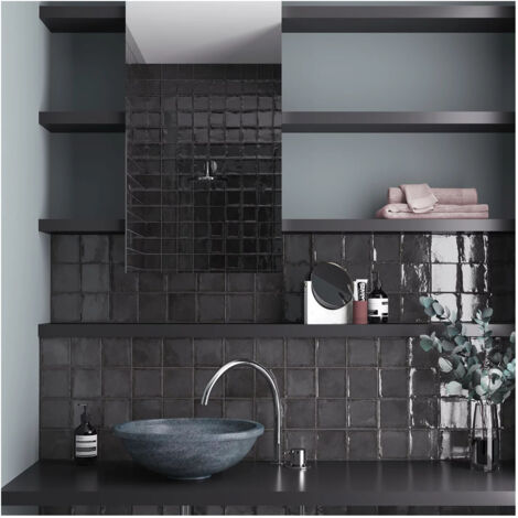 Faïence effet zellige ALTEA 15x7.5cm Noir - Brillant - boîte de 0.50 m2