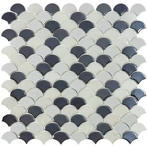 Mosaïque pâte de verre SOUL écaille 3.6x2.9cm - Mosaïque Écaille 3.6x2.9cm Noir Mix - boîte de 0.87 m2 - Mosaïque Écaille 3.6x2.9cm Noir Mix - boît -