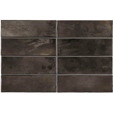 Carrelage mural faïence effet rustique THANGLONG 16.1x5.1cm Black ash - Brillant - boîte de 0.55 m2 16.1x5.1 cm Black ash - Brillant / Poli - boîte d