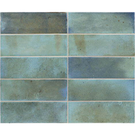 Carrelage mural faïence effet rustique THANGLONG 20x6.5cm Sky blue - Brillant - boîte de 0.50 m2 20x6.5 cm Sky blue - Brillant / Poli - boîte de 0.50