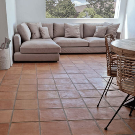 Carrelage terre cuite naturelle brute 20 x 20 x 2 cm – Surface 0,20 m² – Pour intérieur – Aspect patiné avec le temps