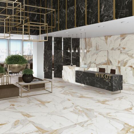Carrelage effet marbre DORATO 120x120cm Beige - Brillant - boîte de 1.42 m2 120x120 cm Beige - Brillant / Poli - boîte de 1.42 m2