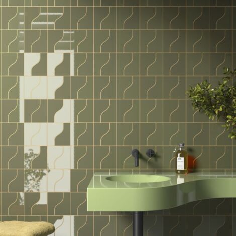 Carrelage mural faïence effet graphique REVERS 12x8.3cm 12x8.3cm Vert olive - Brillant - boîte de 0.48 m2 12x8.3cm Vert olive - Brillant / Poli - boî (1/2)