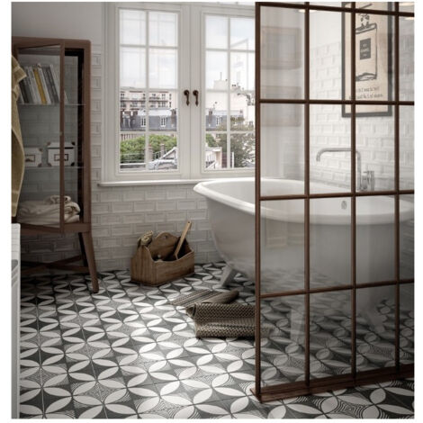 Carrelage effet carreau de ciment CAPRICE DECO B&W COMPASS 20x20cm 20x20cm Noir et Blanc - Mat - boîte de 1 m2