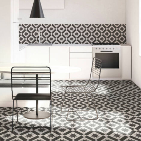 Carrelage effet carreau ciment vieilli CHEZ COCO STAR 25x25cm 25x25cm Noir et Blanc - Mat - boîte de 1.13 m2 25x25 cm Noir et Blanc - Mat - boîte de