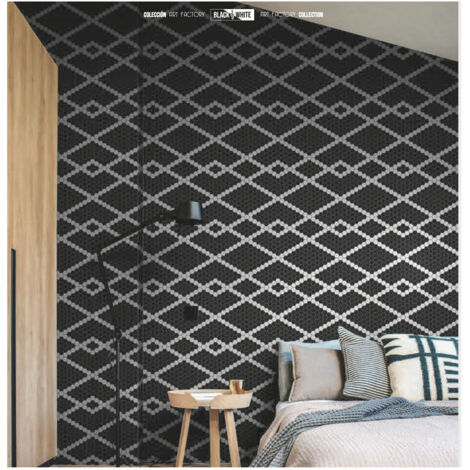 Mosaïque Art factory hexagone 2.6x2.2cm motif Pizzicato noir et blanc sur trame nylon 33.3x33.3cm Satiné boite de 1 m2 (1/2)
