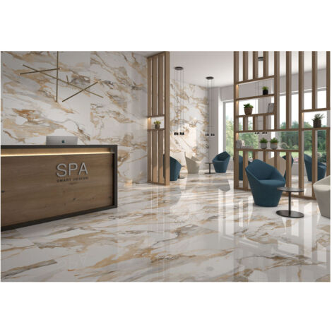 Carrelage effet marbre 60x60 cm doré – Surface brillante et polie – Boîte de 1.44 m² pour espaces modernes