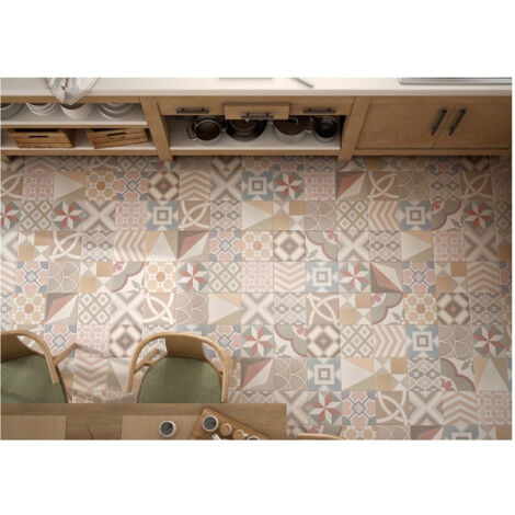Carrelage grès cérame effet carreau de ciment patchwork 20x20 cm – Multicolore – Finition mat – Boîte de 1 m2