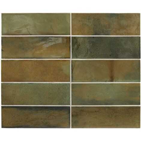 Carrelage mural faïence effet rustique THANGLONG 20x6.5cm Wild olive - Brillant - boîte de 0.50 m2 20x6.5 cm Wild olive - Brillant / Poli - boîte de