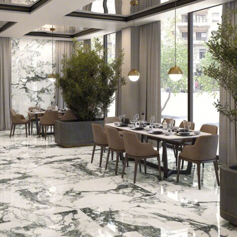 Carrelage effet marbre ELEGANT 120x120cm Blanc - Brillant - boîte de 1.42 m2 120x120 cm Blanc - Brillant / Poli - boîte de 1.42 m2