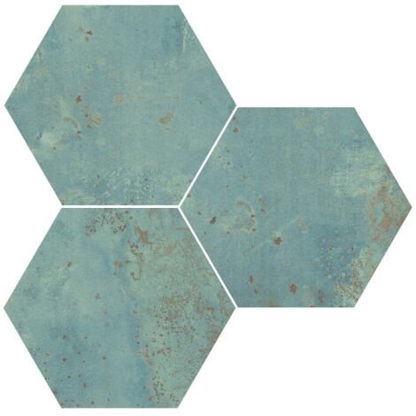 Carrelage grès cérame effet métal hexagonal 29x25 cm vert – Finition naturelle pour intérieur et extérieur – Boîte de 0.94 m2 – Apavisa
