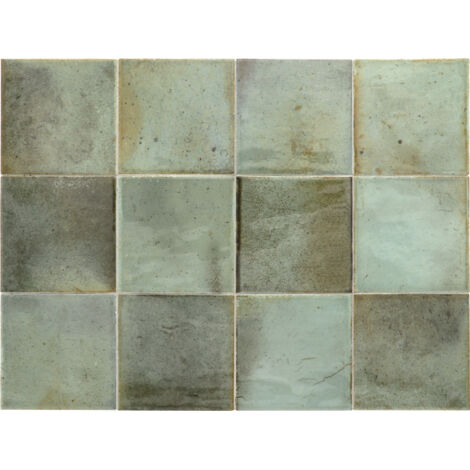 Carrelage mural faïence effet rustique THANGLONG 10x10cm Celadon - Brillant - boîte de 0.50 m2 10x10 cm Celadon - Brillant / Poli - boîte de 0.60 m2