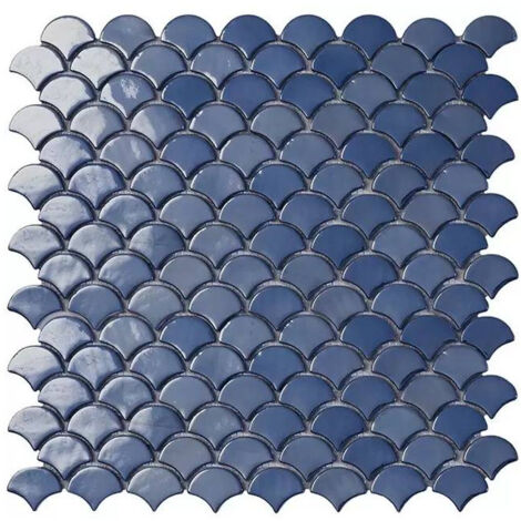 Mosaïque pâte de verre SOUL écaille 3.6x2.9cm - Mosaïque Écaille 3.6x2.9cm Bleu foncé Brillant - boîte de 0.87 m2 - Mosaïque Écaille 3.6x2.9cm Bleu -