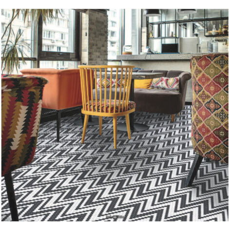 Mosaïque Art factory hexagone 2.6x2.2cm motif ZIGZAG noir et blanc sur trame nylon 33.3x33.3cm Satiné boite de m2 (1/2)