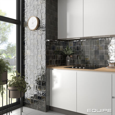 Carrelage mural faïence effet rustique THANGLONG Arco 10x10cm Black ash - Brillant - boîte de 0.50 m2 Arco 10x10 cm Black ash - Brillant / Poli - boî