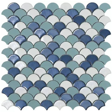 Mosaïque pâte de verre SOUL écaille 3.6x2.9cm - Mosaïque Écaille 3.6x2.9cm Bleu Mix - boîte de 0.87 m2 - Mosaïque Écaille 3.6x2.9cm Bleu Mix - boît -