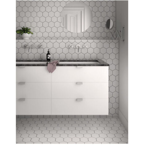 Carrelage effet graphique KROMATIKA Hexagone Hexagone 11.6x10.1cm Blanc - Mat - boîte de 0.44 m2 Hexagone 11.6x10.1 cm Blanc - Mat - boîte de 0.44 m2 (1/2)