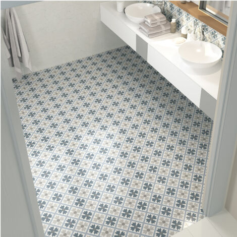 Carrelage effet carreau de ciment CHATEAU 15x15cm Bleu - boîte de 0.50 m2 15x15 cm Bleu - - boîte de 1 m2