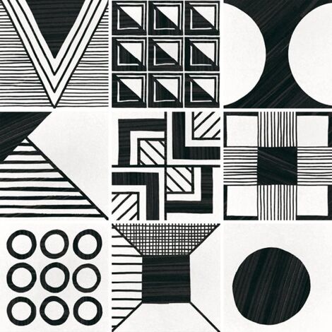 Carrelage effet carreau de ciment CAPRICE DECO B&W PATCHWORK 20x20cm 20x20cm Noir et Blanc Mat - Boîte de 1 m2 (1/5)