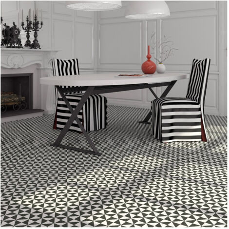 Vives Azulejos Y Gres – Carrelage grès cérame effet carreau de ciment 20x20 cm noir et blanc – Finition satinée – Motif graphique triangles – Boîte de 1 m2