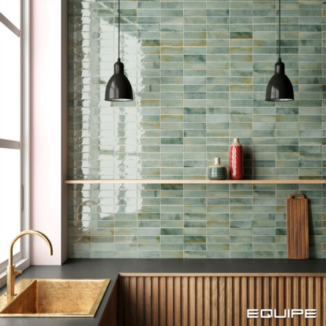 Carrelage mural faïence effet rustique THANGLONG 16.1x5.1cm Celadon - Brillant - boîte de 0.55 m2 16.1x5.1 cm Celadon - Brillant / Poli - boîte de 0.