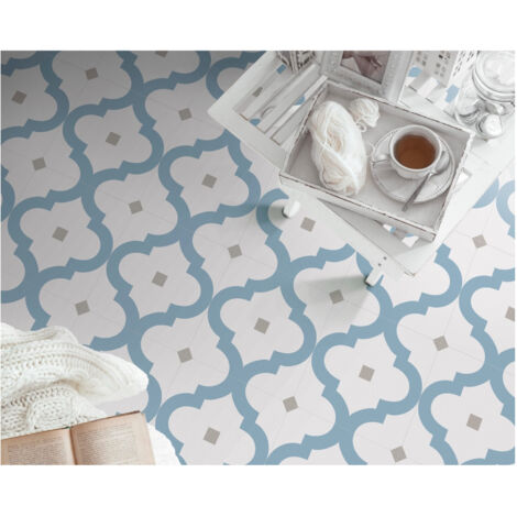 Carrelage effet carreau de ciment BARCELONA GRECO 25x25cm 25x25cm Bleu clair - Mat - boîte de 1.13 m2 25x25 cm Bleu clair - Mat - boîte de 1.13 m2