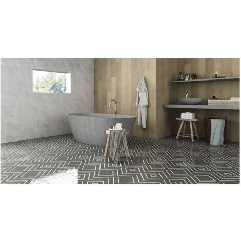 Carrelage effet carreau de ciment ENCAUSTIC 2.0 COAL DECOR LAPPATO 30x30cm 30x30cm Noir et Blanc - Semi-Poli / Lappato - boîte de 1.15 m (1/4)