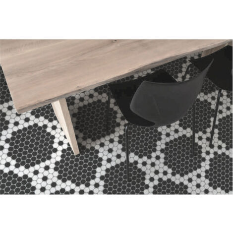 Mosaïque Art factory ronde diamètre 2.3cm motif Ostinato noir et blanc sur trame nylon 33.3x33.3cm Satiné boite de 1 m2 (1/2)