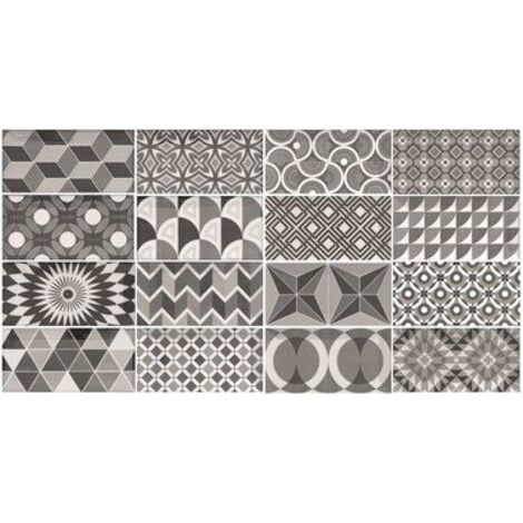 Carrelage mural faïence effet graphique METRO PATCHWORK 15x7.5cm 15x7.5cm Décor Noir et Blanc - Brillant - boîte de 0.50 m2 15x7.5 cm Décor Noir et B