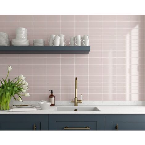 Carrelage mural faïence effet relief RYTHM 20x5cm 20x5cm Pink stony - Brillant - boîte de 0.50 m2 20 x 5 cm Pink stony - Brillant / Poli - boîte de 0