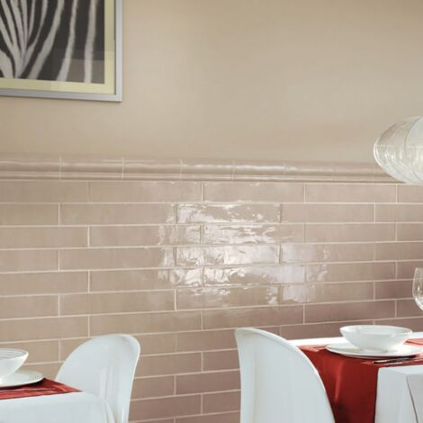 Carrelage mural faïence effet artisanal COUNTRY 20x6.5cm Beige - Brillant - boîte de 0.50 m2 20x6.5cm Beige - Brillant / Poli - boîte de 0.50 m2