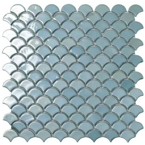 Mosaïque pâte de verre SOUL écaille 3.6x2.9cm - Mosaïque Écaille 3.6x2.9cm Turquoise Brillant - boîte de 0.87 m2 - Mosaïque Écaille 3.6x2.9cm Turqu -