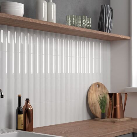 Carrelage mural faïence effet graphique 20x6.5cm – Surface brillante et polie – Boîte de 0.50 m² pour décoration intérieure moderne – Equipe