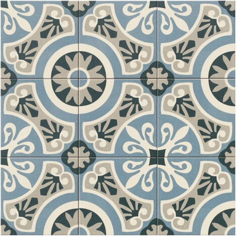 Carrelage grès émaillé effet carreau de ciment THREE CAPITALS CENTRO VIENA 20x20cm 20x20 cm Bleu - Satiné - boîte de 1 m2 - Gioia Materia