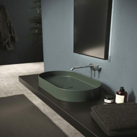 Vasque Hide stadium Ovale 65x35 cm Or brillant. siphon noir mat (1/5)