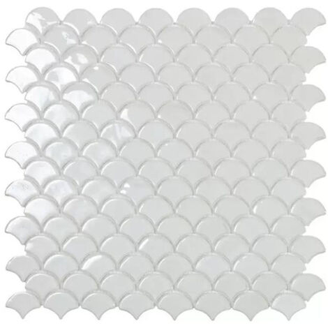 Mosaïque pâte de verre SOUL écaille 3.6x2.9cm - Mosaïque Écaille 3.6x2.9cm Blanc Brillant - boîte de 0.87 m2 - Mosaïque Écaille 3.6x2.9cm Blanc Bri -
