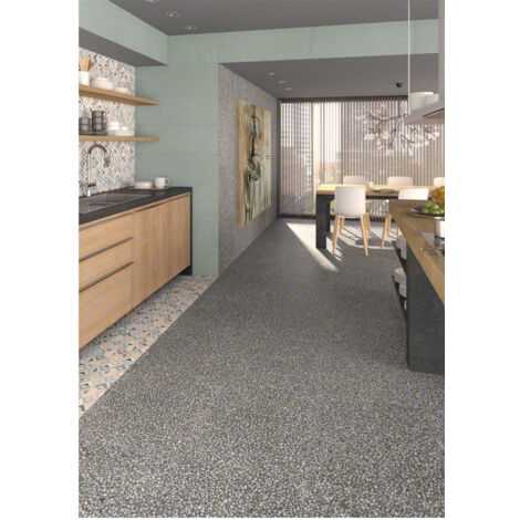 Carrelage effet terrazzo PORTOFINO 120x120cm Gris Foncé. Anthracite - Mat - boîte de 1.44 m2 120x120 cm Gris Foncé, Anthracite - Mat - boîte de 1.44