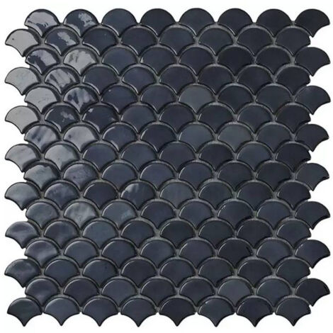 Mosaïque pâte de verre SOUL écaille 3.6x2.9cm - Mosaïque Écaille 3.6x2.9cm Noir Brillant - boîte de 0.87 m2 - Mosaïque Écaille 3.6x2.9cm Noir Bri -